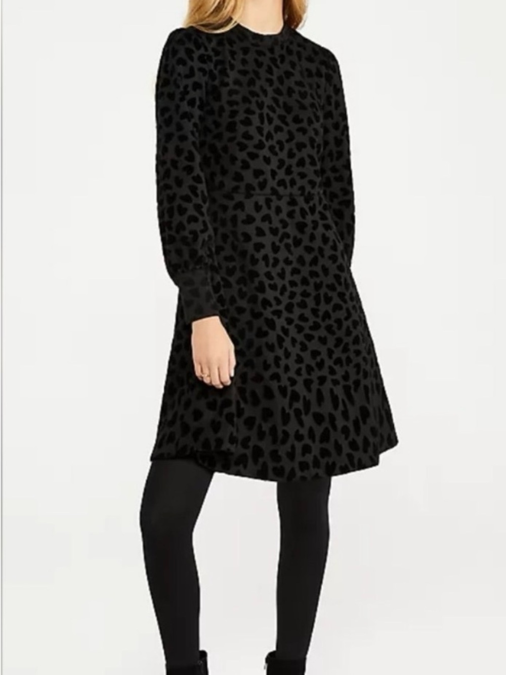 Ann Taylor Heart Velvet Mock Neck Flare Dress